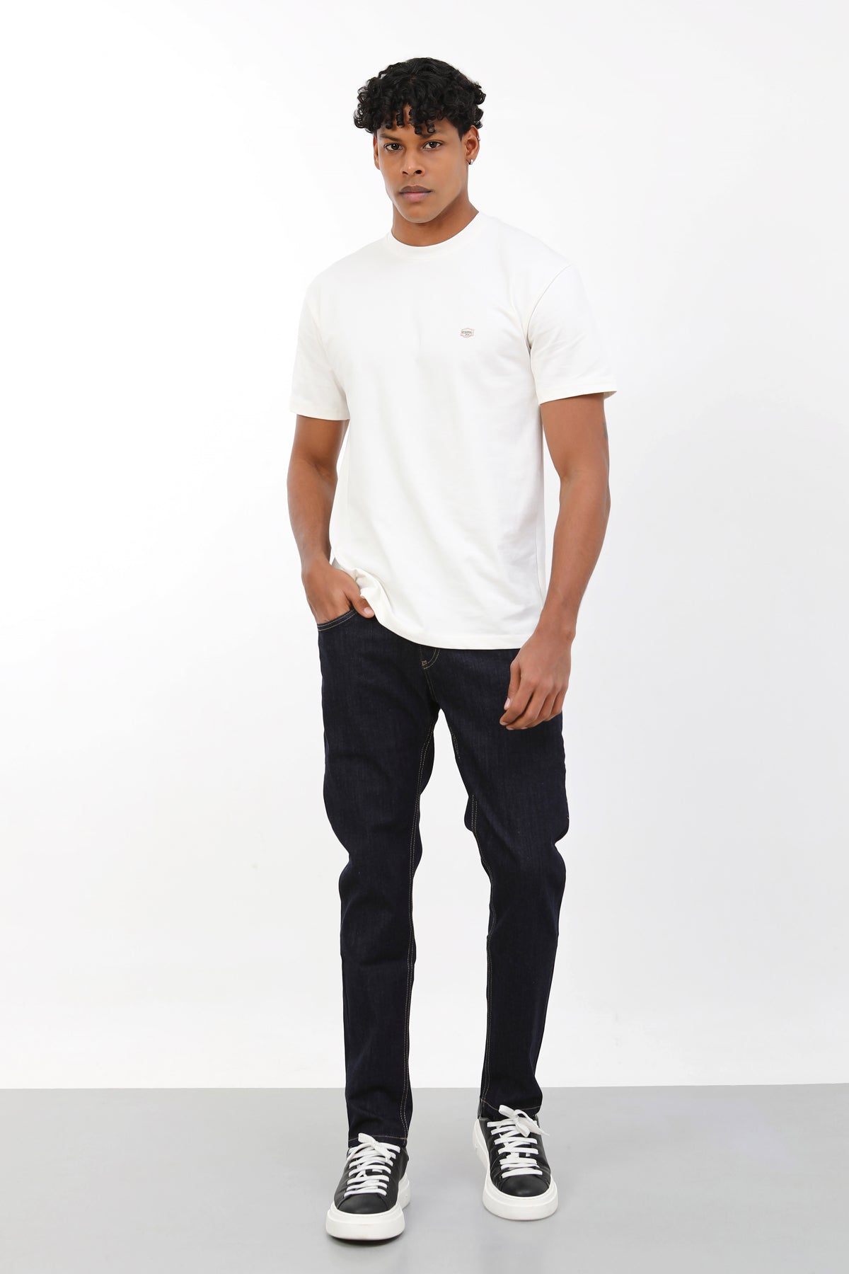 Erkek slim fit koyu lacivert indigo kot pantolon
