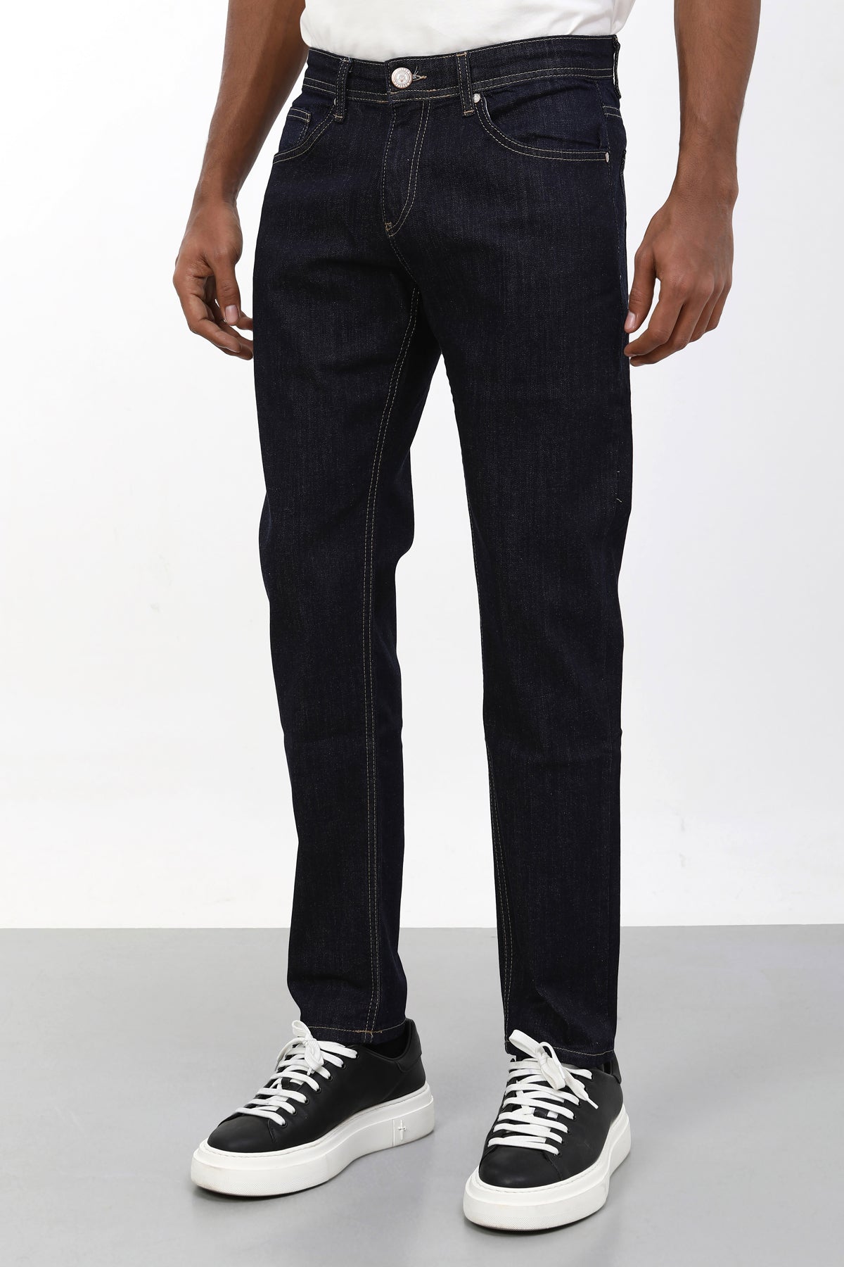 Erkek slim fit koyu lacivert indigo kot pantolon