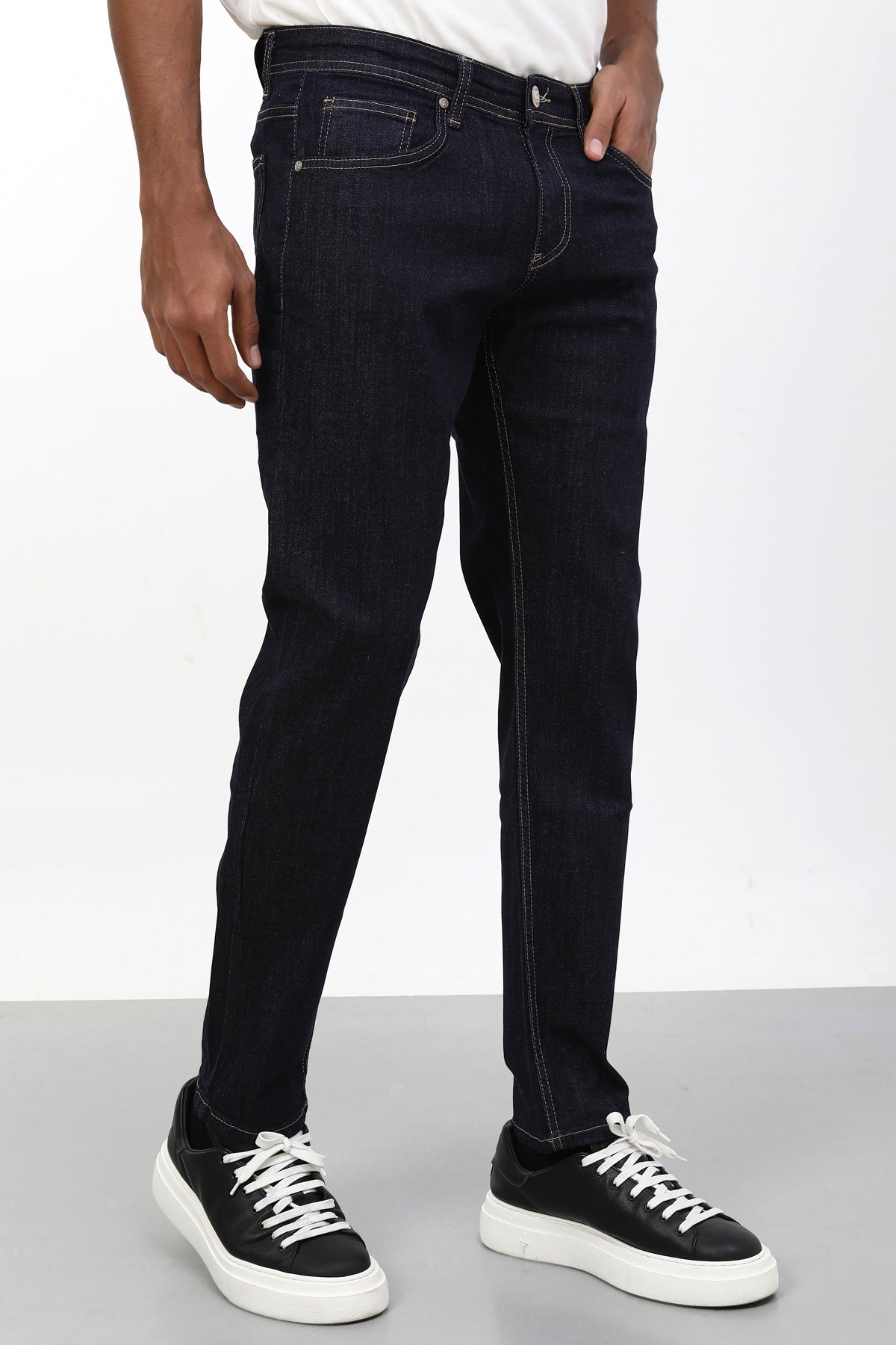 Erkek slim fit koyu lacivert indigo kot pantolon