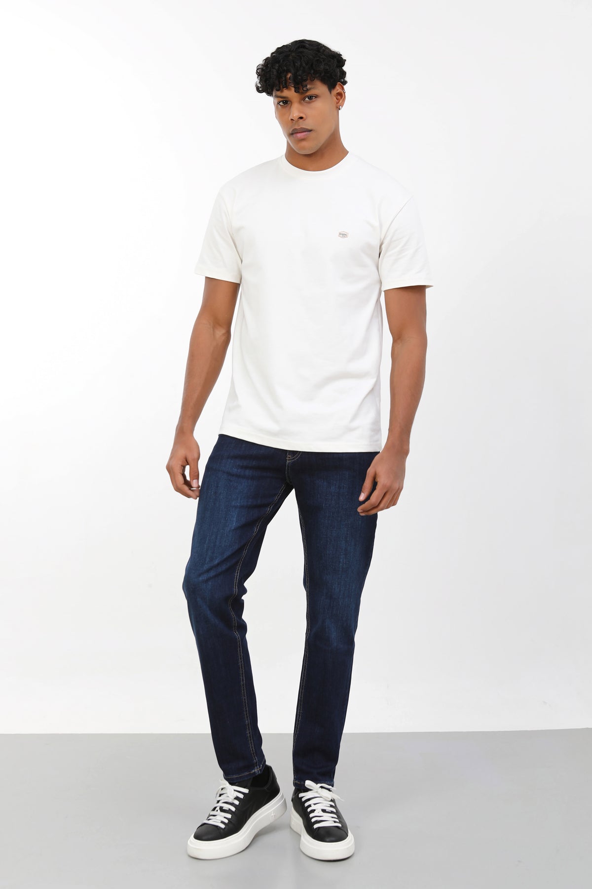Erkek slim fit koyu denim kot pantolon
