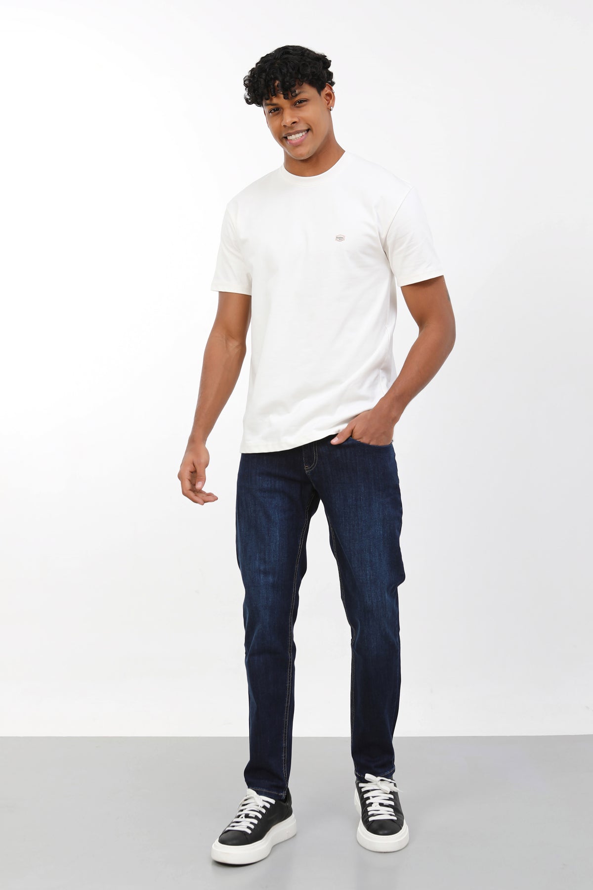 Erkek slim fit koyu denim kot pantolon