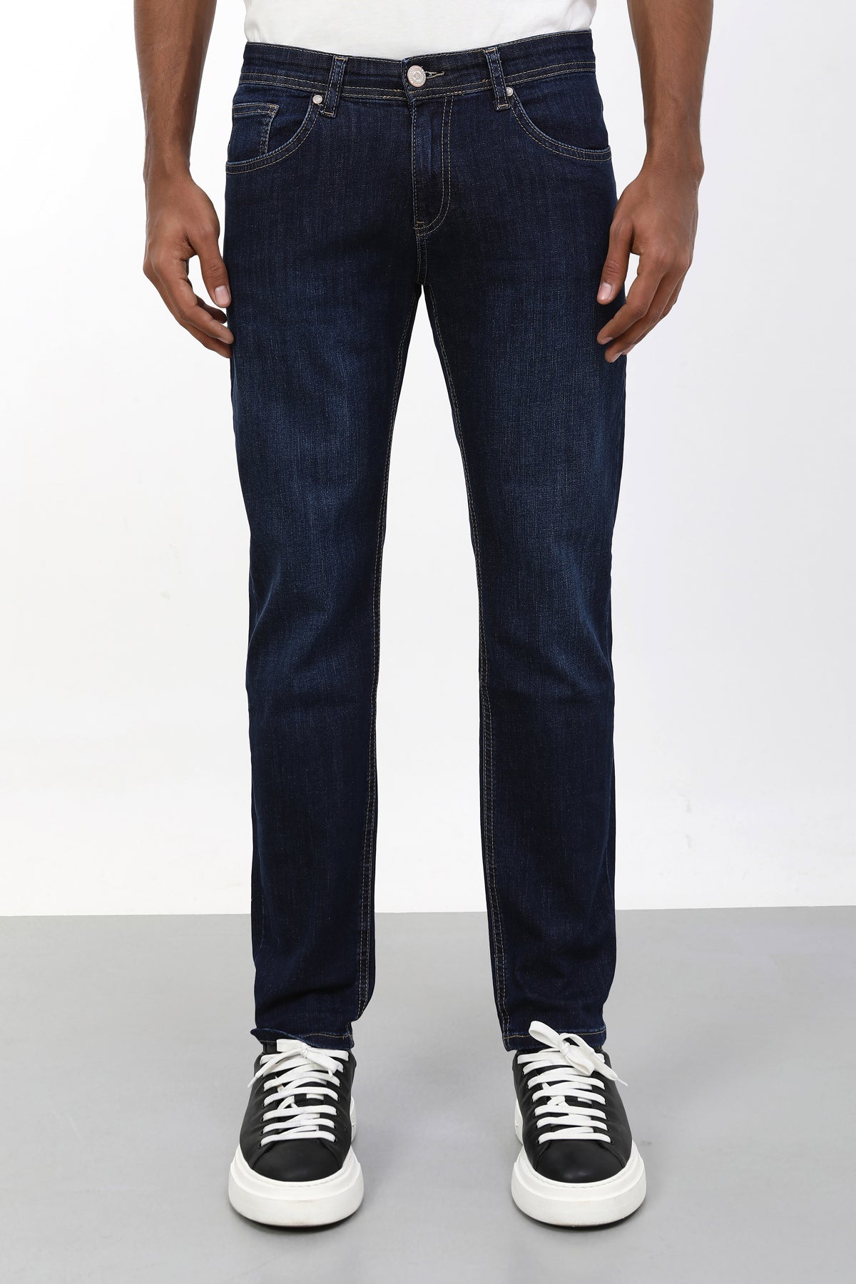 Erkek slim fit koyu denim kot pantolon