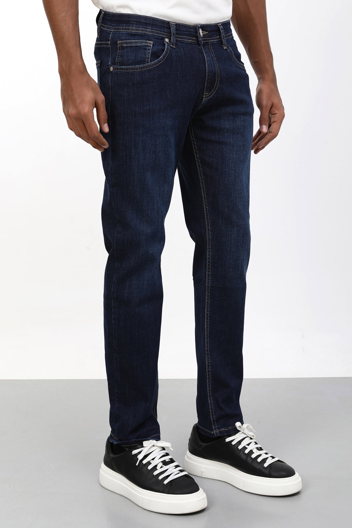 Erkek slim fit koyu denim kot pantolon